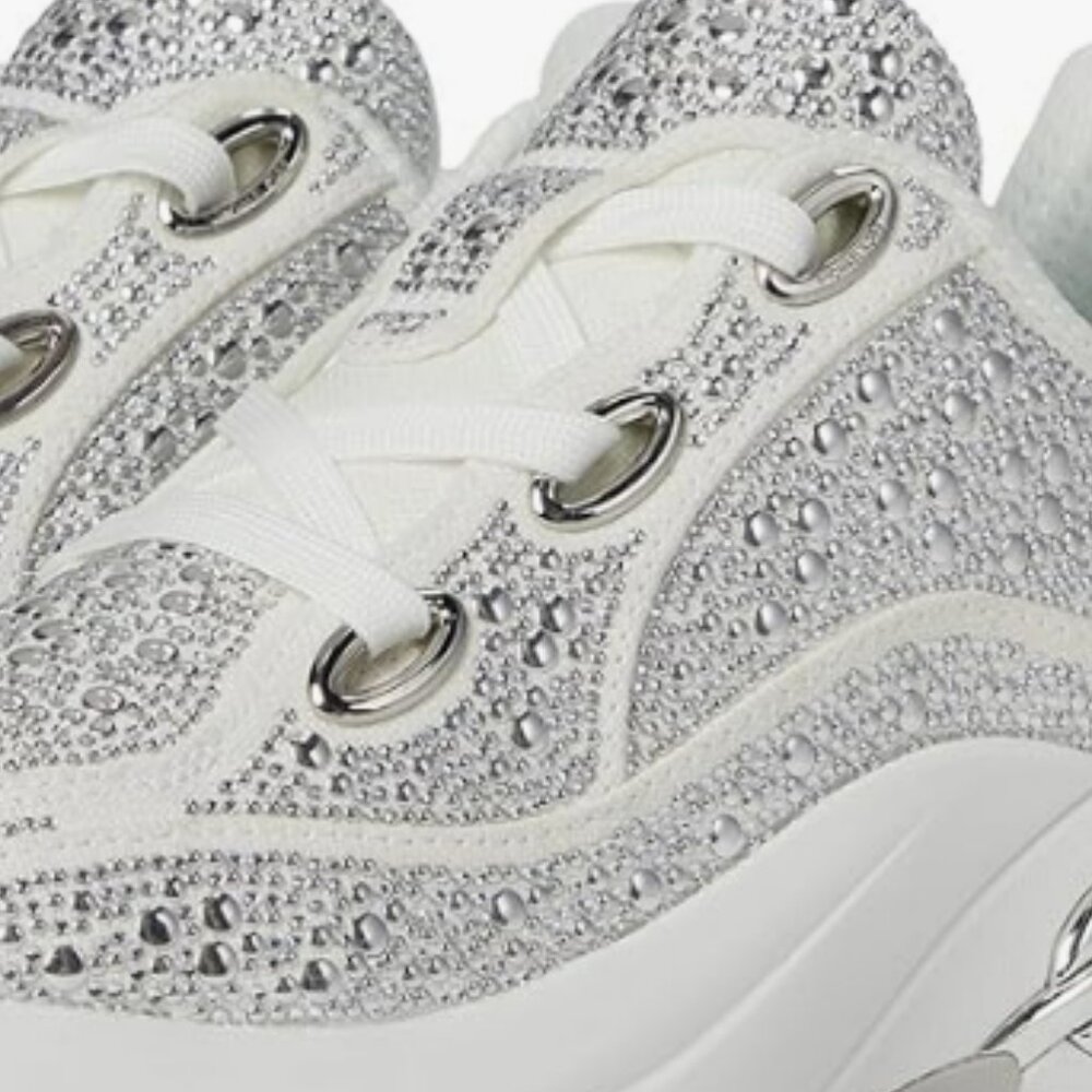 MICHAEL Michael Kors Toni Embellished Linen Blend Trainer -Optical White -Size 7 - Picture 8 of 9